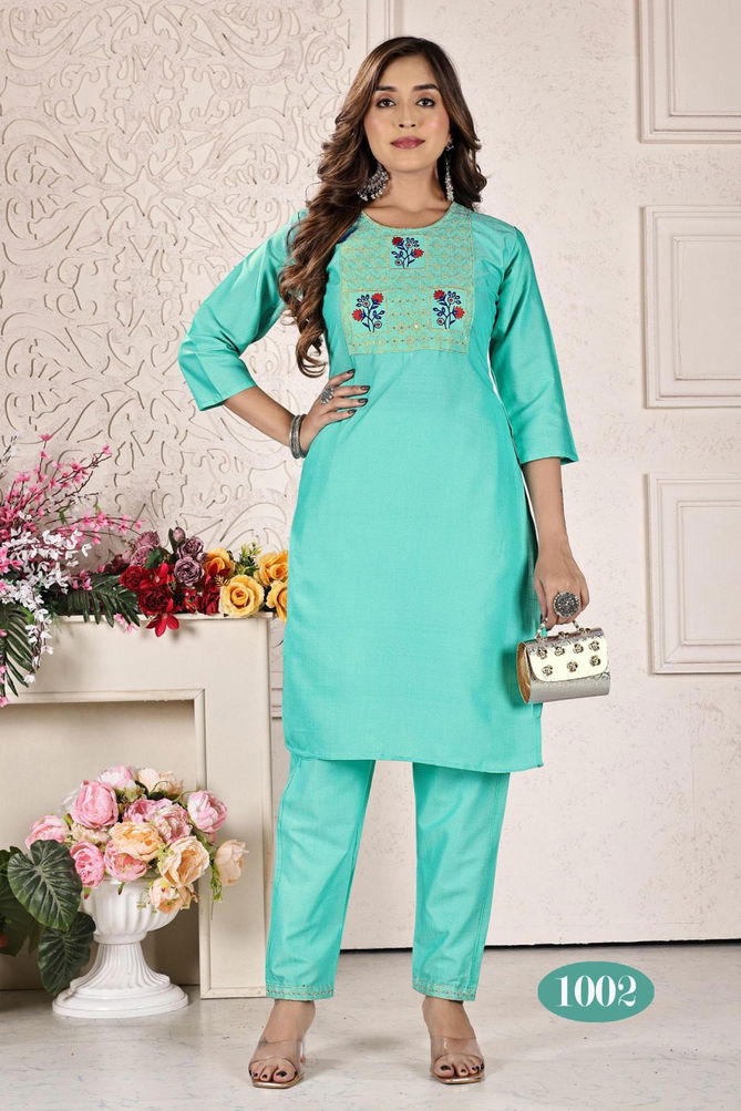 Jasleen V1 By Trendy Embroidery Rayon Kurti With Bottom Catalog
